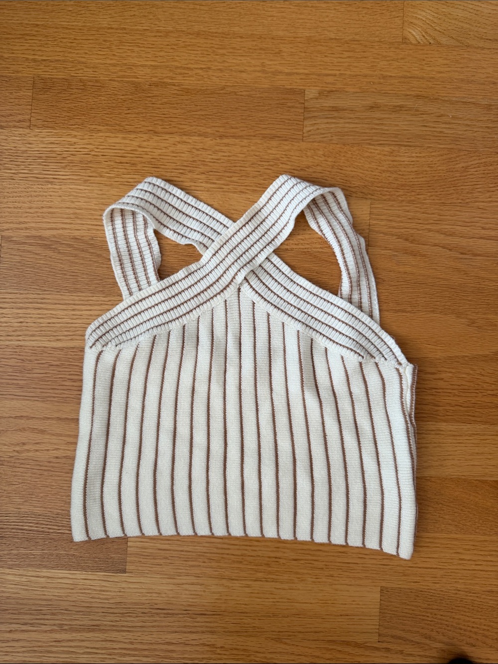 Ribbed Crisscross Crop Tank Top - Cream